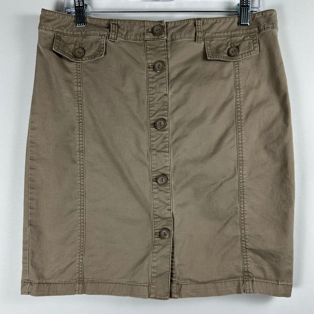 New York & Company Skirt Women 10 Brown Button Front Utility Safari Minimalist
